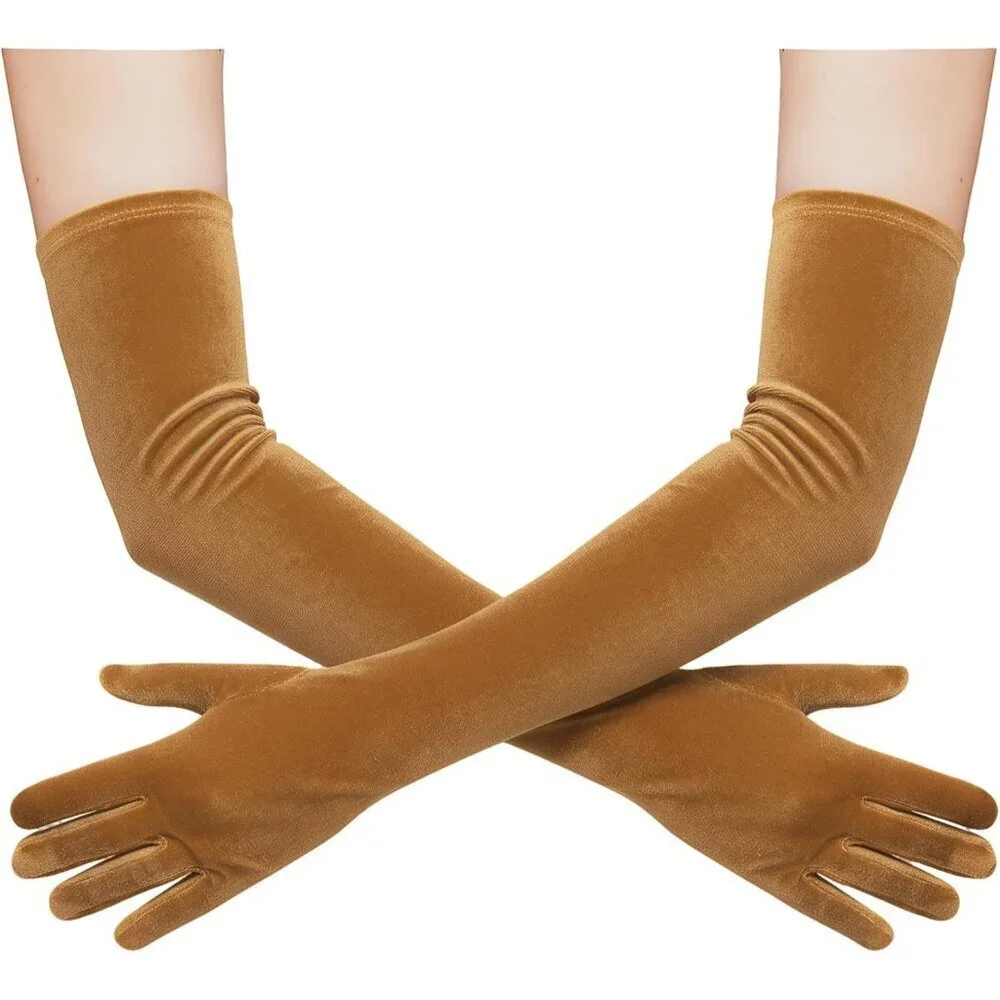 Women's Mustard Velvet Long Gloves Elbow Length Costume Flapper Evening Banquet